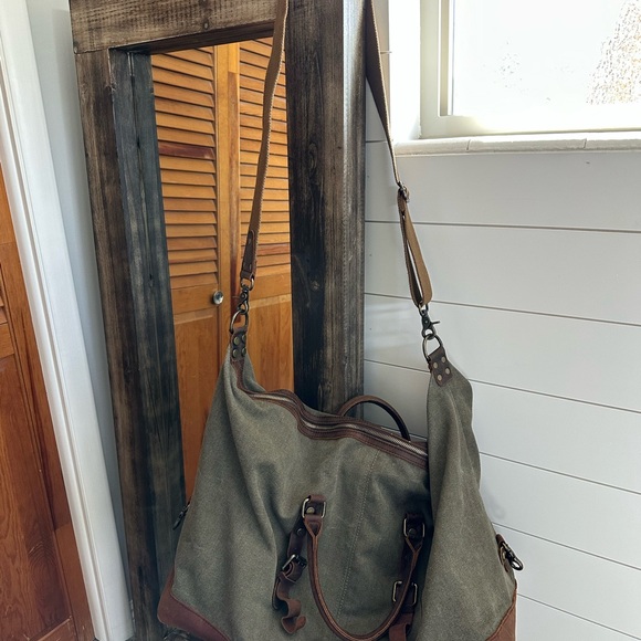 Szone Waxed Canvas & Leather Duffel Bag Weekender Travel Tote Crossbody - Picture 2 of 7